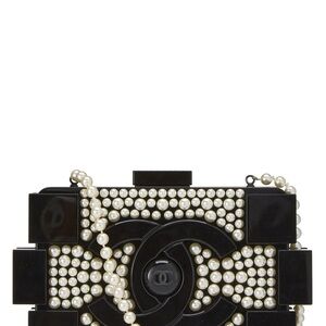 CHANEL Black Clutch with Pearl Accents